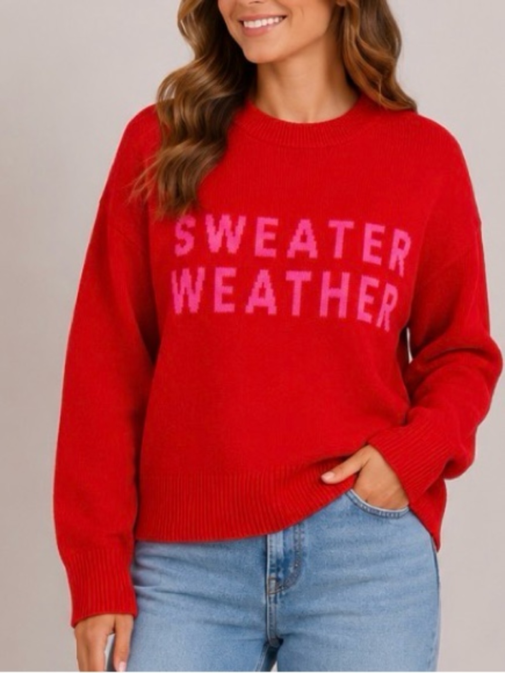 A New Day Red 'Sweater Weather' Crewneck Sweater SZ MD Christmas Holiday
